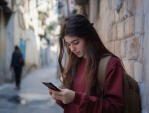 Israeli sem girl on her phone